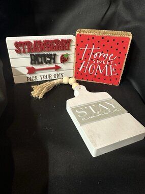 Theme Decor Stawberry Patch, Home Sweat home Wooden Lot of 3